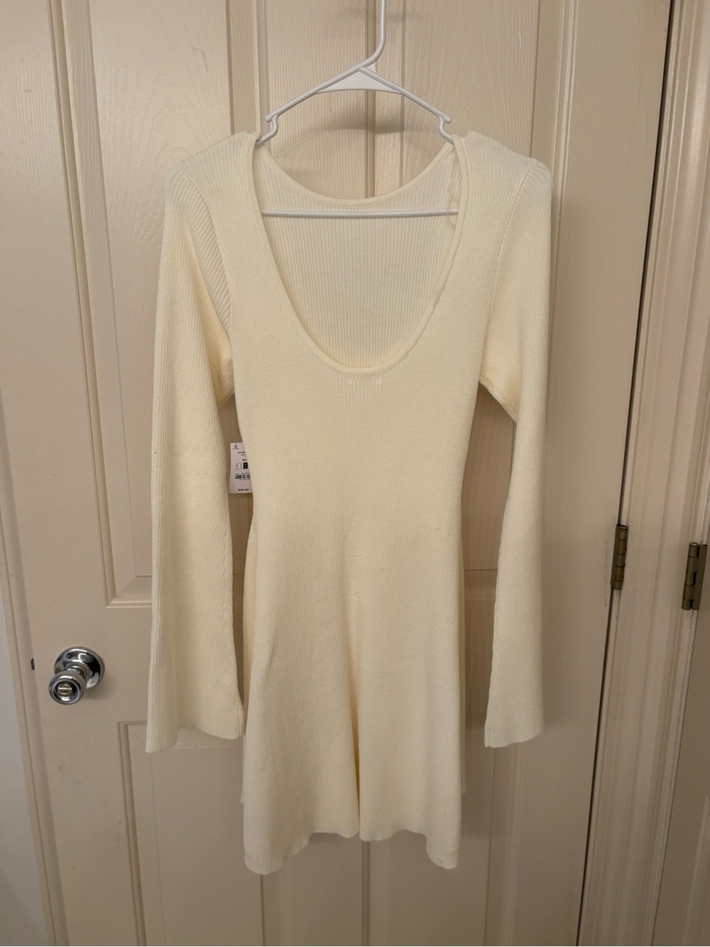 Cream Scoop Neck Long Sleeve Knit Dress